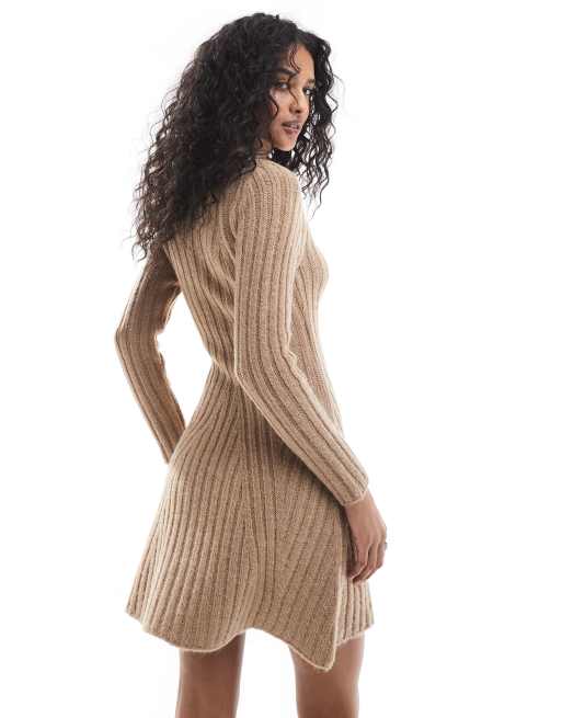 ASOS DESIGN – Strick-Minikleid in Mokka mit Ripp-Detail, 4 von 4