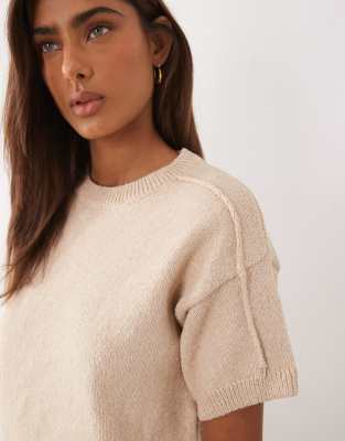 ASOS DESIGN - Strick-Oberteil aus Baumwoll-Bouclé in Ecru, Kombiteil-Weiß