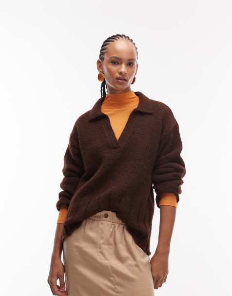 ASOS DESIGN – Strick-Polohemd aus Wollmix in Mokka - view 1