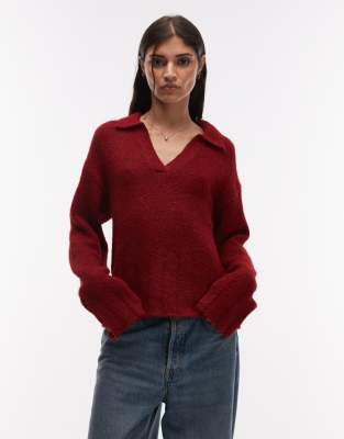 ASOS DESIGN - Strick-Polohemd aus Wollmix in Rot