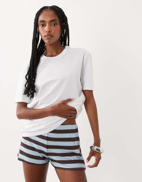 ASOS DESIGN – Strick-Shorts in Braun und Blau gestreift, Kombiteil - view 1