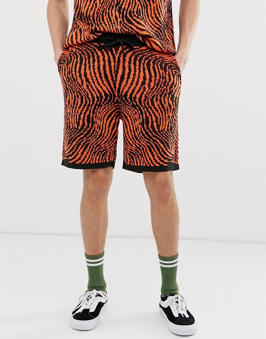 Asos Design – Strick-Shorts Mit Zebradesign, Kombiteil- Orange S
