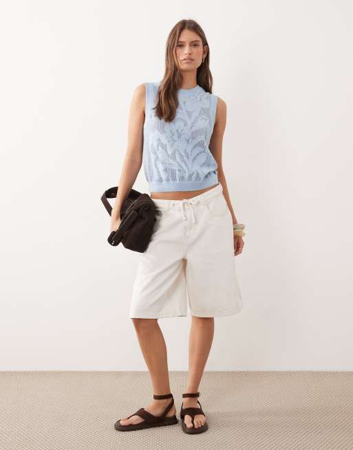 ASOS DESIGN – Strick-Tanktop in Blau mit Blumenmuster, 2 von 4