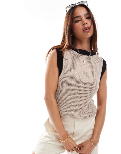 ASOS DESIGN – Strick-Tanktop in Haferbeige mit Zierstreifen