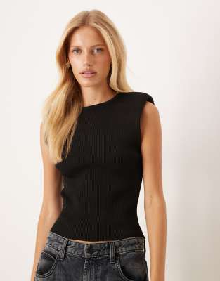 ASOS DESIGN - Strick-Tanktop in Schwarz mit Schulterpolstern