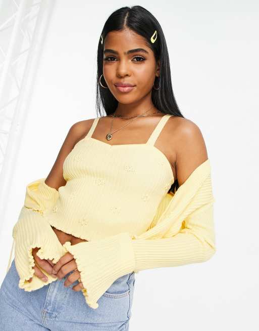 ASOS DESIGN – Strick-Trägertop in Gelb mit Blumenstickerei, Kombiteil, 2 von 4