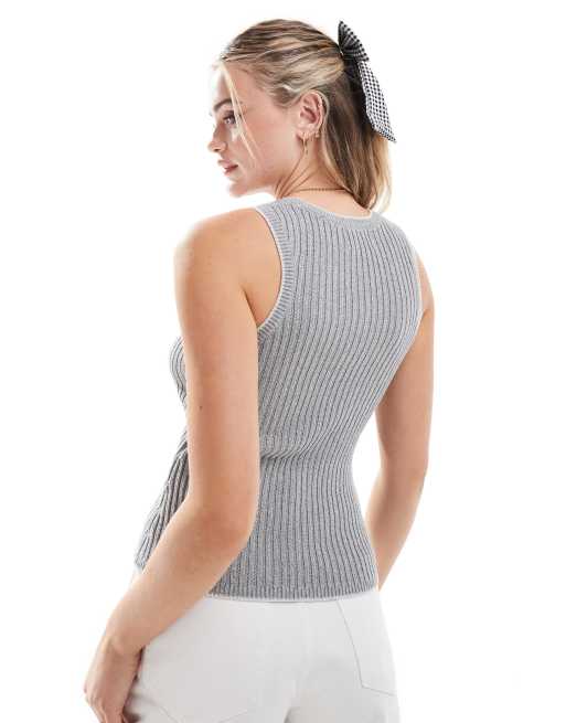 ASOS DESIGN Strick Tragertop in Grau mit Racerback aus Zwirngarn