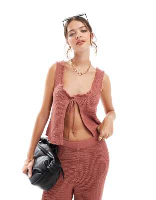 ASOS DESIGN - Strick-Trägertop in Rost mit Bindedetail vorne, Kombiteil-Braun