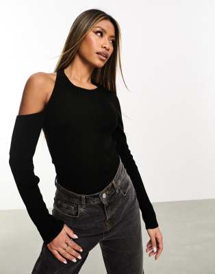 ASOS DESIGN - Strickbody in Schwarz mit Zierausschnitt