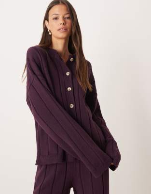 ASOS DESIGN - Strickjacke aus Baumwolle in Pflaume, Kombiteil-Lila