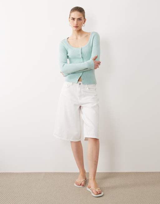 ASOS DESIGN – Strickjacke aus Baumwollmix in Hellblau mit U-Ausschnitt, 2 von 4