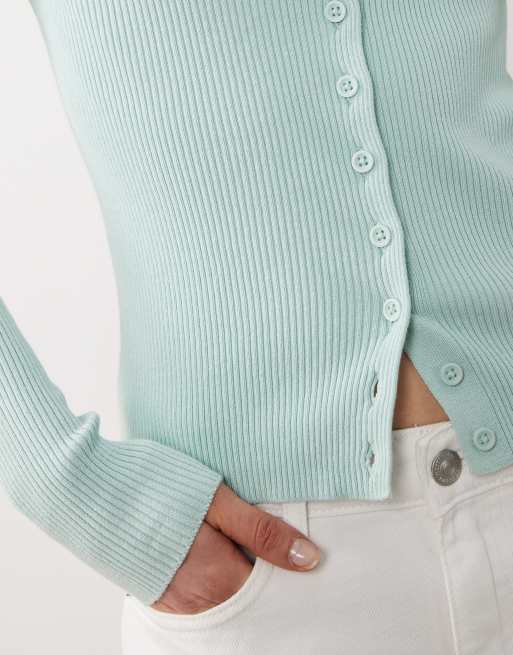 ASOS DESIGN – Strickjacke aus Baumwollmix in Hellblau mit U-Ausschnitt, 3 von 4
