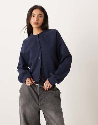 ASOS DESIGN - Strickjacke aus Interlock-Stoff in Marineblau