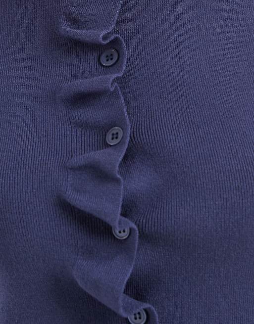 ASOS DESIGN – Strickjacke aus kompaktem Strick in Marineblau mit Kappärmeln und geraffter Knopfleiste, 2 von 4