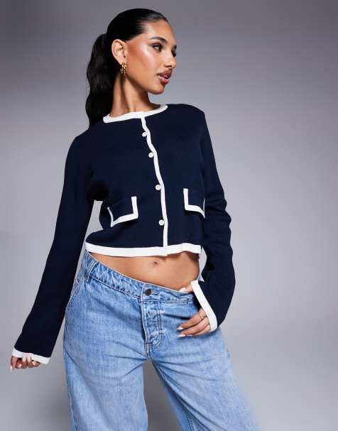 ASOS DESIGN – Strickjacke aus kompaktem Strick mit farblich abgesetzter Paspelierung - view 1