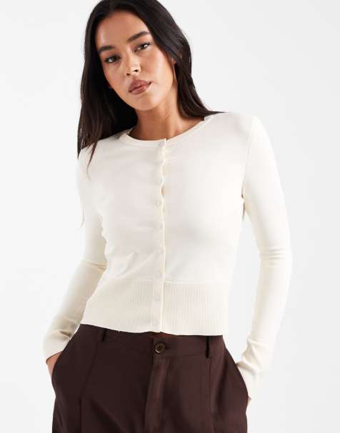 ASOS DESIGN – Strickjacke aus Kompaktstrick in Ecru mit Druckknöpfen - view 1