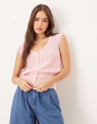 ASOS DESIGN - Strickjacke aus Pointelle-Strick in Rosa