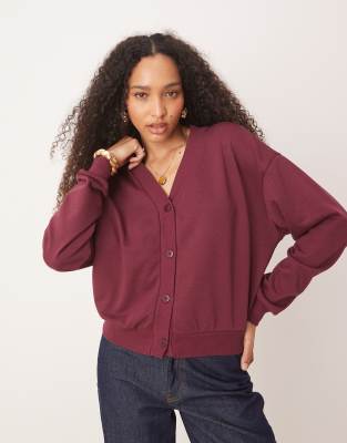 ASOS DESIGN - Strickjacke aus Sweatshirt-Stoff in Olivgrün, Kombiteil-Rot