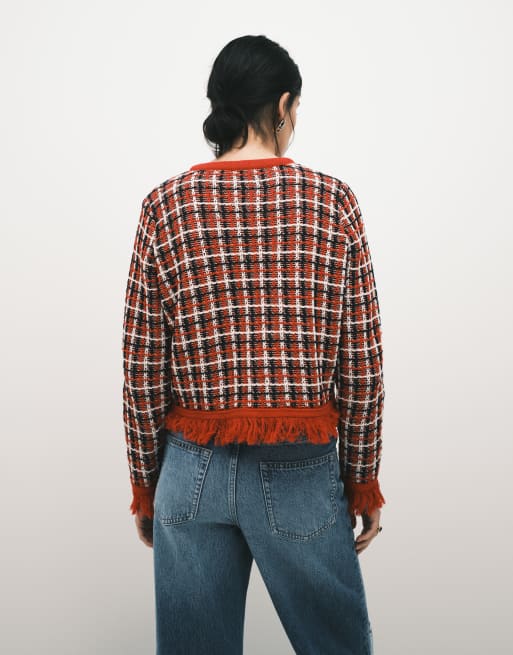 ASOS DESIGN – Strickjacke aus Tweed in Rot, Kombiteil, 4 von 4