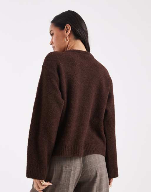ASOS DESIGN – Strickjacke aus Wollmix in Schokobraun mit markanten Knöpfen, 4 von 4