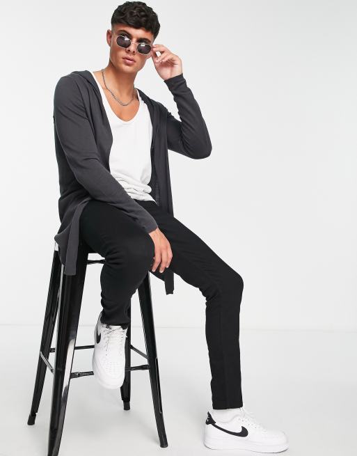 ASOS DESIGN – Strickjacke in Anthrazit mit Kapuze