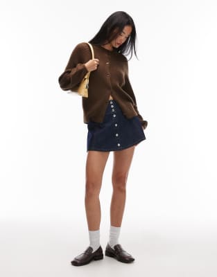 ASOS DESIGN - Strickjacke in Braun mit Raglanärmeln-Brown