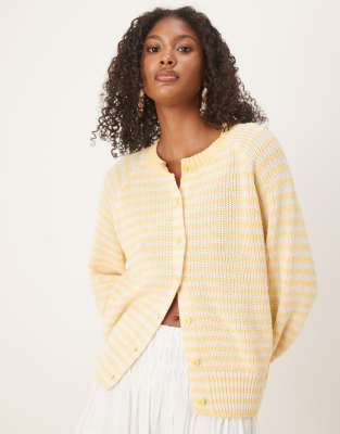 ASOS DESIGN - Strickjacke in Buttermilch und Gelb gestreift mit Raglan-Ärmeln-Bunt