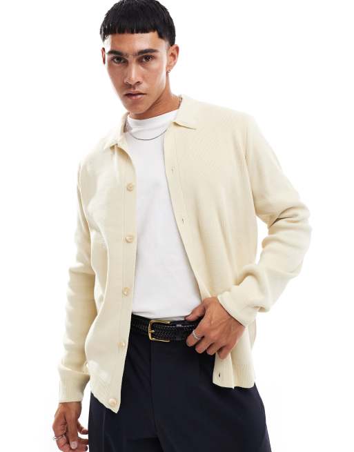 ASOS DESIGN – Strickjacke in Ecru mit durchgehender Knopfleiste