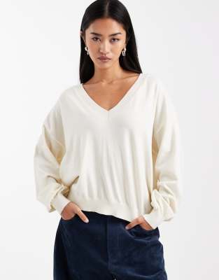 ASOS DESIGN - Strickjacke in Ecru mit verschiedenen Knöpfen-Weiß