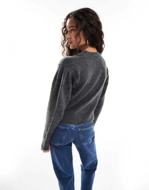 ASOS DESIGN – Strickjacke in Grau mit Plisseeärmeln, 3 von 4