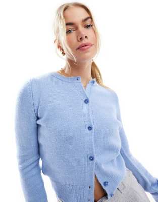 ASOS DESIGN - Strickjacke in Hellblau mit Rundhalsausschnitt