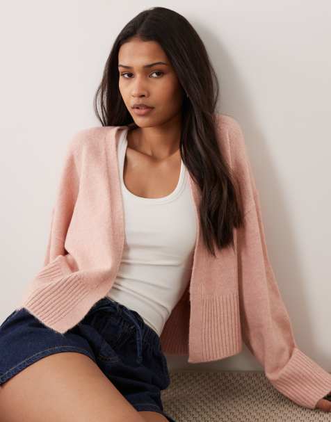 ASOS DESIGN – Strickjacke in Hellrosa mit offenem Design - view 1