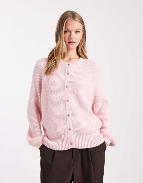 ASOS DESIGN – Strickjacke in Hellrosa mit Raglanärmeln - view 1