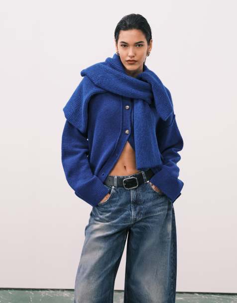 ASOS DESIGN – Strickjacke in Kobaltblau mit Hemdkragen und Ziernaht - view 1