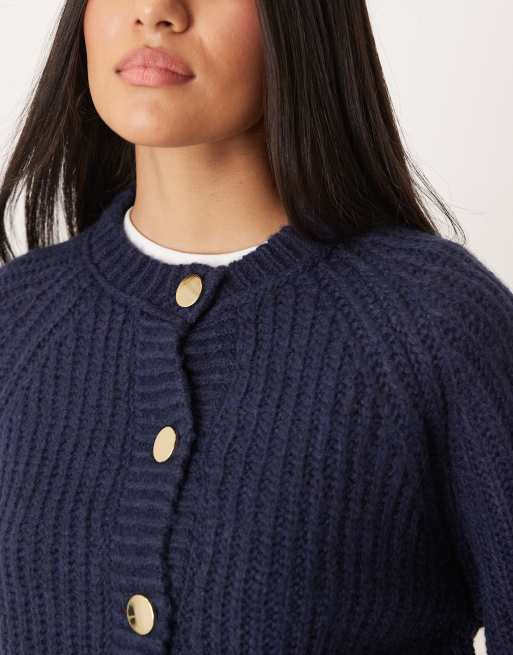 ASOS DESIGN – Strickjacke in Marineblau mit geripptem Vollpatentmuster und Raglan-Detail, 2 von 4