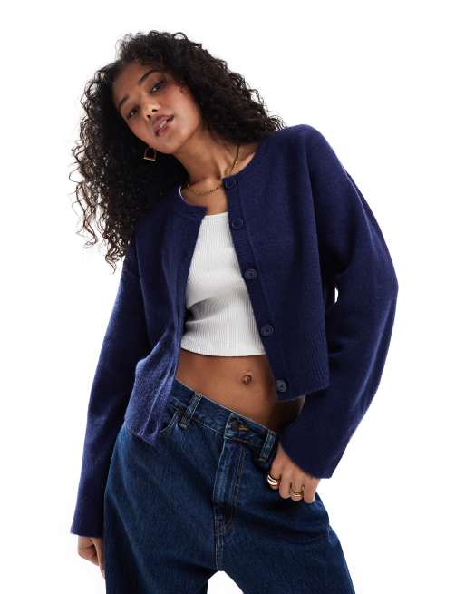 ASOS DESIGN – Strickjacke in Marineblau mit Rundhalsausschnitt | ASOS 