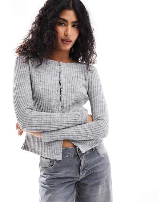 ASOS DESIGN – Strickjacke in meliertem Grau