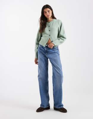 ASOS DESIGN - Strickjacke in Minzgrün mit Raglanärmeln und Rundhalsausschnitt-Blau