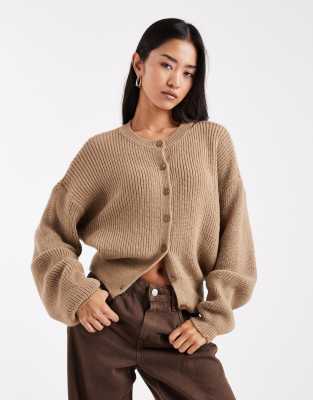ASOS DESIGN - Strickjacke in Mokka mit Kokonärmeln-Blau