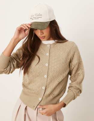 ASOS DESIGN – Strickjacke in Mokka mit offenem Maschenmuster und tiefem, geripptem Saum - view 1
