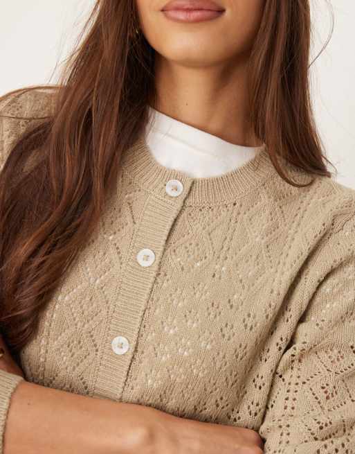 ASOS DESIGN – Strickjacke in Mokka mit offenem Maschenmuster und tiefem, geripptem Saum, 2 von 4