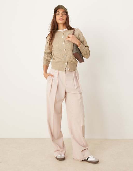 ASOS DESIGN – Strickjacke in Mokka mit offenem Maschenmuster und tiefem, geripptem Saum, 4 von 4