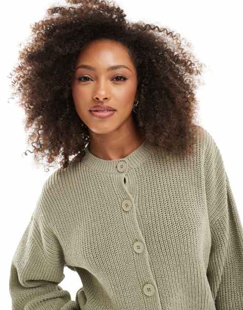 ASOS DESIGN – Strickjacke in Olivgrün mit Fledermausärmeln - view 1