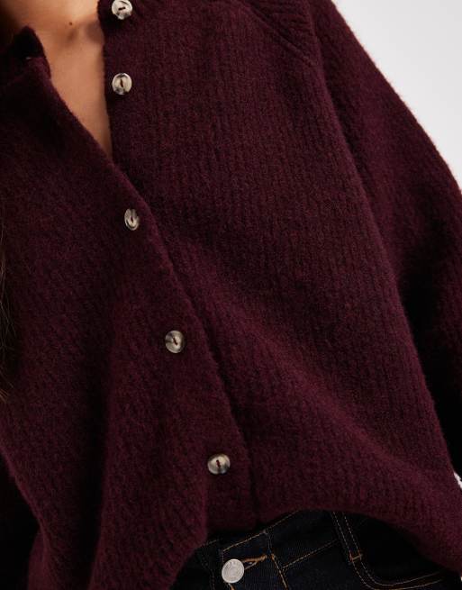 ASOS DESIGN – Strickjacke in Pflaume mit Raglanärmeln, 3 von 4