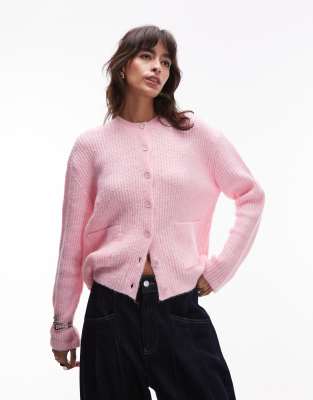 ASOS DESIGN - Strickjacke in Rosa mit aufgesetzten Taschen-Rot