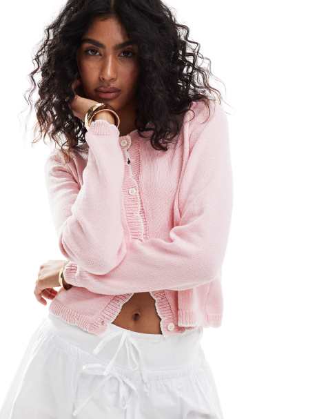 ASOS DESIGN – Strickjacke in Rosa mit Ziernähten im Deckenstil - view 1