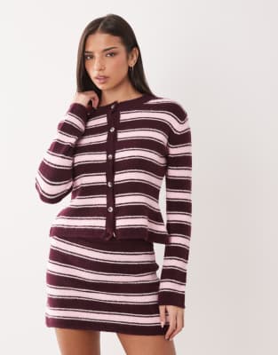 ASOS DESIGN - Strickjacke in Rosa und Braun gestreift, Kombiteil-Bunt