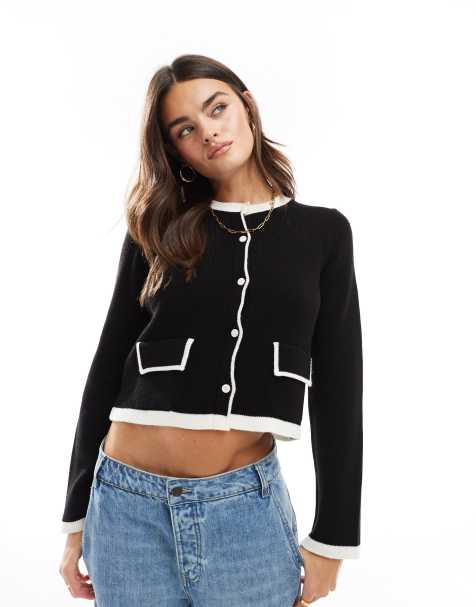 ASOS DESIGN – Strickjacke in Schwarz mit farblich abgesetzten Zierstreifen - view 1