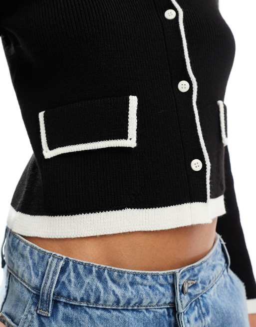 ASOS DESIGN – Strickjacke in Schwarz mit farblich abgesetzten Zierstreifen, 3 von 4