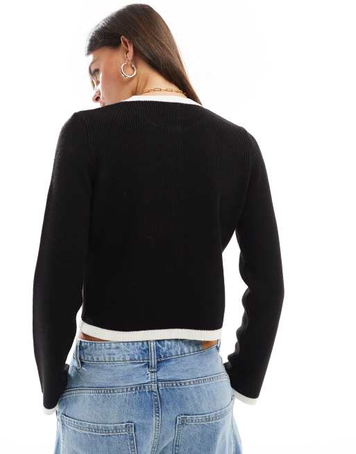 ASOS DESIGN – Strickjacke in Schwarz mit farblich abgesetzten Zierstreifen, 4 von 4